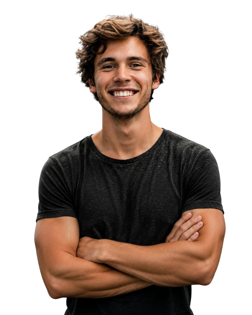 Man smiling with arms crossed.